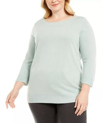 Karen Scott Plus Size Ballet Neckline Sweater in Aquifer