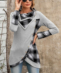 Buffalo Plaid Asymmetric Button-Accent Tulip Tunic size XL