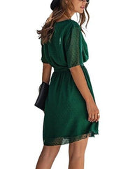 Supreme Fashion Women Polka Dot Wrap Green Dress Size M