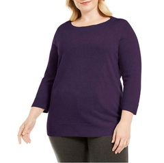 Karen Scott Plus Size Ballet Neckline Sweater in Purple Dynasty