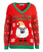 Derek Heart Red 'All I Want For Christmas is Ewe' Light-Up V-Neck Sweater