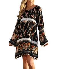 Ananda's Collection Paisley Tassel-Accent Shift Dress - One Size Plus