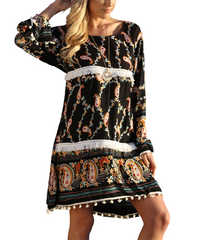 Ananda's Collection Paisley Tassel-Accent Shift Dress - One Size Plus