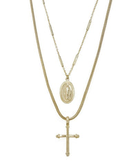 ETTIKA Like a Prayer Layered Cross & Coin Necklace