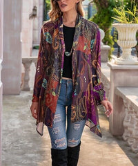 E-Rétro Colorful Abstract Floral Sidetail Open Cardigan