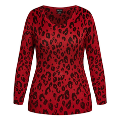 City Chic Trendy Plus Size Leopard-Print Sweater in Lust Leopard Red