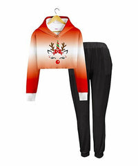 PixieGirl Ombre Reindeer Fleece-Lined Crop Hoodie & Joggers Set size 10/12