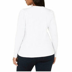 INC International Concepts Plus Size White Ribbed-Knit Puff-Sleeve Top size 2X