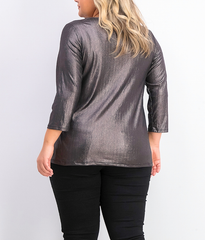 Alfani Plus Size Black Metallic Twist-Front Top size 1X