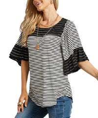 Suzanne Betro Striped Ruffle-Sleeve Tunic size S