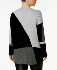 INC International Concepts Plus Size Long-Sleeve High-Low Sweater in Grey Colorblock