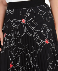 Alfani Plus Size Black Floral Printed Pleated Midi Skirt - size 1X