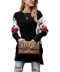 Floral Blooming Leopard Contrast Crewneck Tunic size XXL