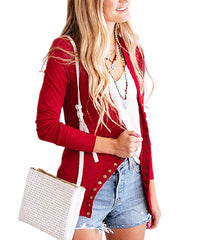 So Perla Dark Red Snap-Button Cardigan
