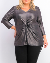 Alfani Plus Size Black Metallic Twist-Front Top size 1X