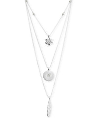 Lucky Brand Silver-Tone Pave & Imitation Pearl Feather Layered Necklace