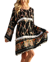 Ananda's Collection Paisley Tassel-Accent Shift Dress - One Size Plus