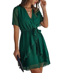 Supreme Fashion Women Polka Dot Wrap Green Dress Size M