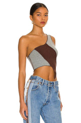 superdown Tatum One Shoulder Top in Brown & Grey - size S - Modified