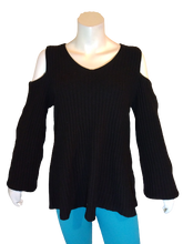 NY Collection Woman Deep Black Cold Shoulder Knit Sweater