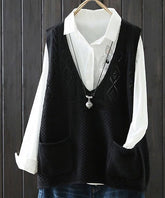 CELLABIE Black Knit Pocket V-Neck Vest