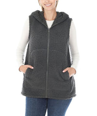 Lydiane Ash Gray Sherpa Pocket Hooded Zip-Up Vest