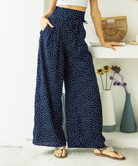 Abyoxi Navy Polka Dot High-Waist Palazzo Pants