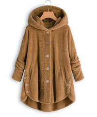 Baisico Yellow Side-Pocket Plush Hooded Button-Up Coat