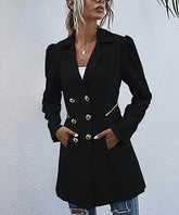 Floral Blooming Black Pocket Button-Front Peacoat