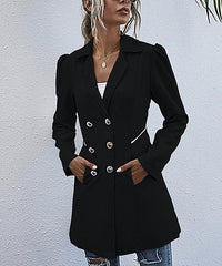 Floral Blooming Black Pocket Button-Front Peacoat