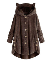 Baisico Coffee Plush Ear-Accent Hooded Coat