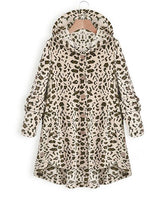 Baisico Apricot Leopard Side-Pocket Plush Hooded Button-Up Coat