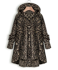 NXH Tan Leopard Pocket Plush Hooded Button-Up Coat
