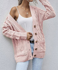 Knoeasy Pink Cable-Knit Button-Up Cardigan