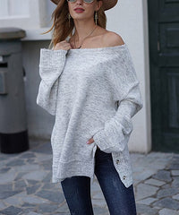 Jiana Light Gray Oversize Off-Shoulder Sweater