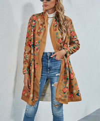 E-Rétro Yellow Printed Floral Pocket Open Coat