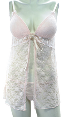 California Dynasty Linea Donatella Stretch Lace Babydoll Nightgown Pink