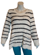 Style & Co Woman White/Black Loose Weave Striped Sweater