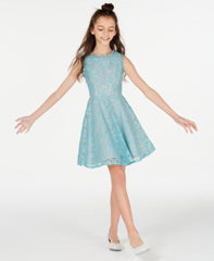 Rare Editions Big Girls Scalloped Lace Fit Turquoise 12