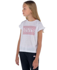 Levis Big Girls Ruffle-Sleeve Logo T White L 14