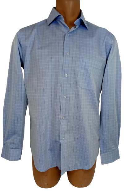 ALFANI Men Indigo Box Check Regular Fit Performance Shirt 15, 32/33