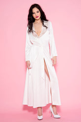 Music Legs Long White Satin Robe