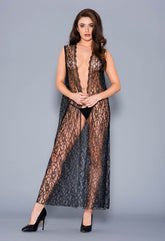 Music Legs Draping Open Lace Gown With G-String