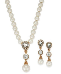 Charter Club Cubic Zirconia And Imitation Pearl Lariat Necklace & Drop Earrings