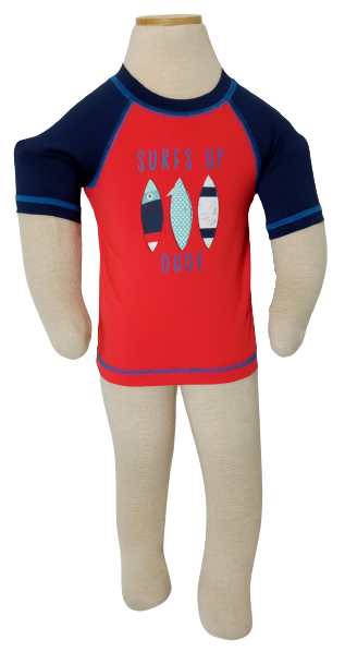 "Surf's Up Dude red/navy long sleeve swim shirt