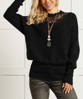 Suzanne Betro Black Lace-Yoke Blouson Sweater