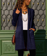 CCK Style Dark Blue Ribbed Pocket Wool-Blend Duster