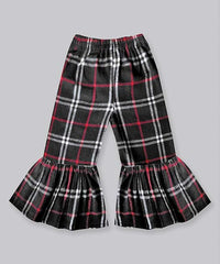 A.T.U.N. Black and Cherry Plaid Ruffle-Hem Pants