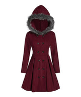 Camisa Wine Faux-Fur Hood Pleat Peacoat