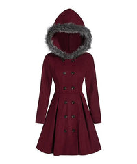 Camisa Wine Faux-Fur Hood Pleat Peacoat